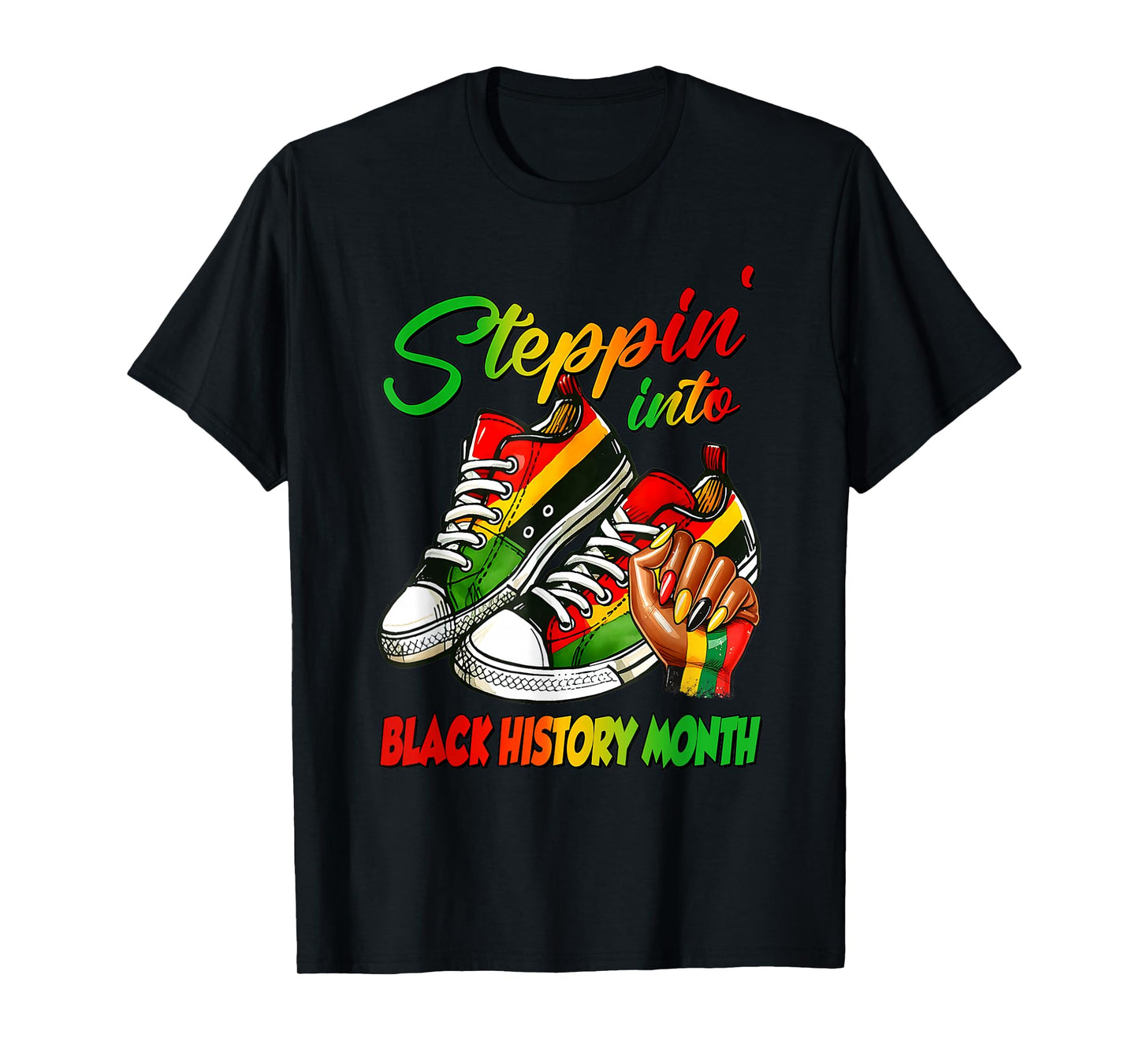 Stepping Into Black History Month Black Afro Woman Girls T-Shirt