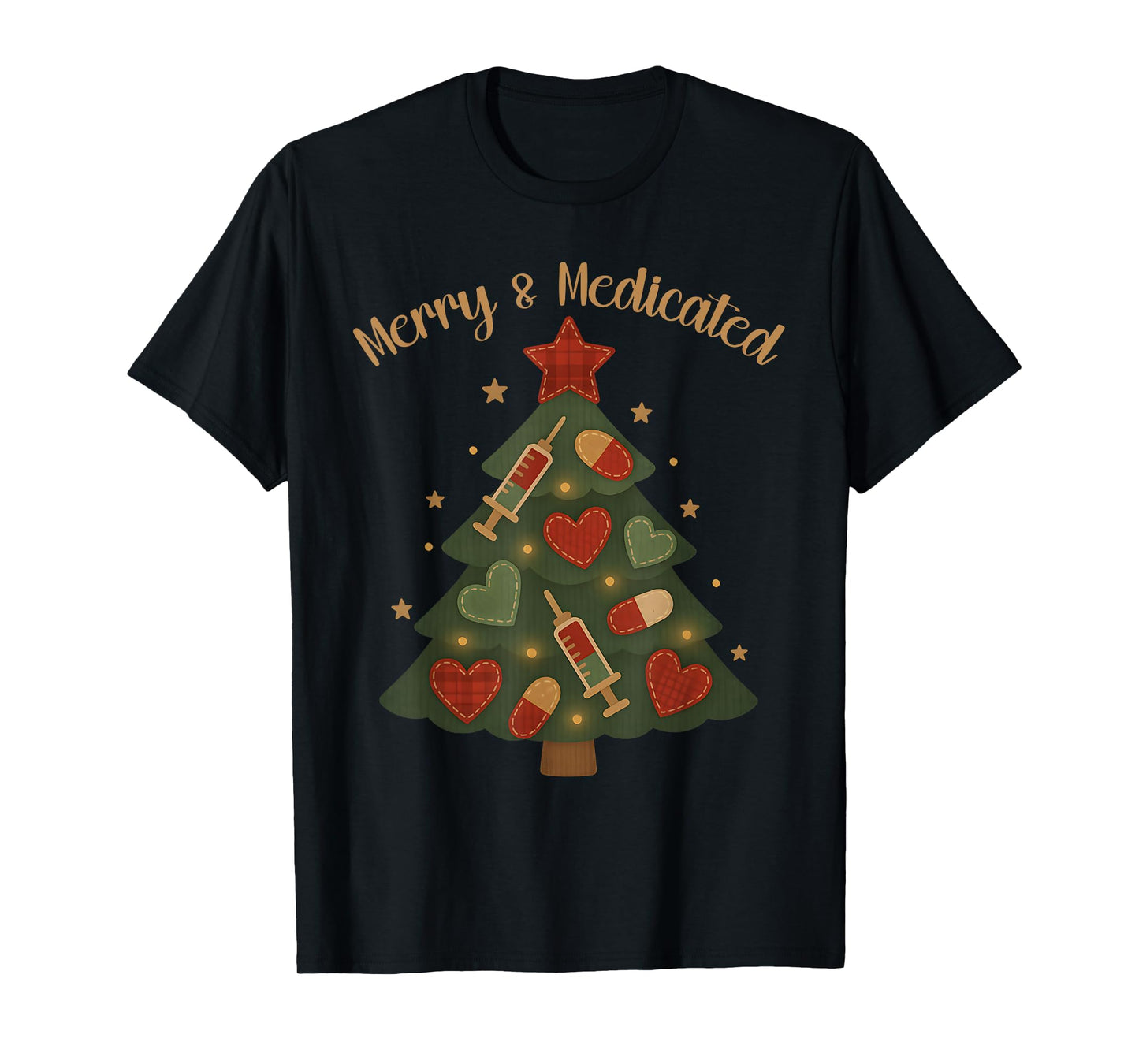 Merry and Medicated RN Nurse Christmas Tree Funny Medical T-Shirt