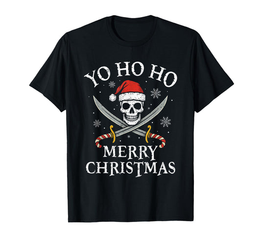 Yo Ho Ho Merry Christmas Holiday Pirate Santa Hat Boating T-Shirt