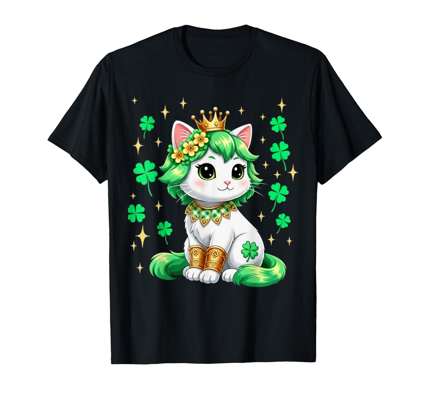 Cute Cat Shamrock St Patricks Day Girls Kids Women's T-Shirt