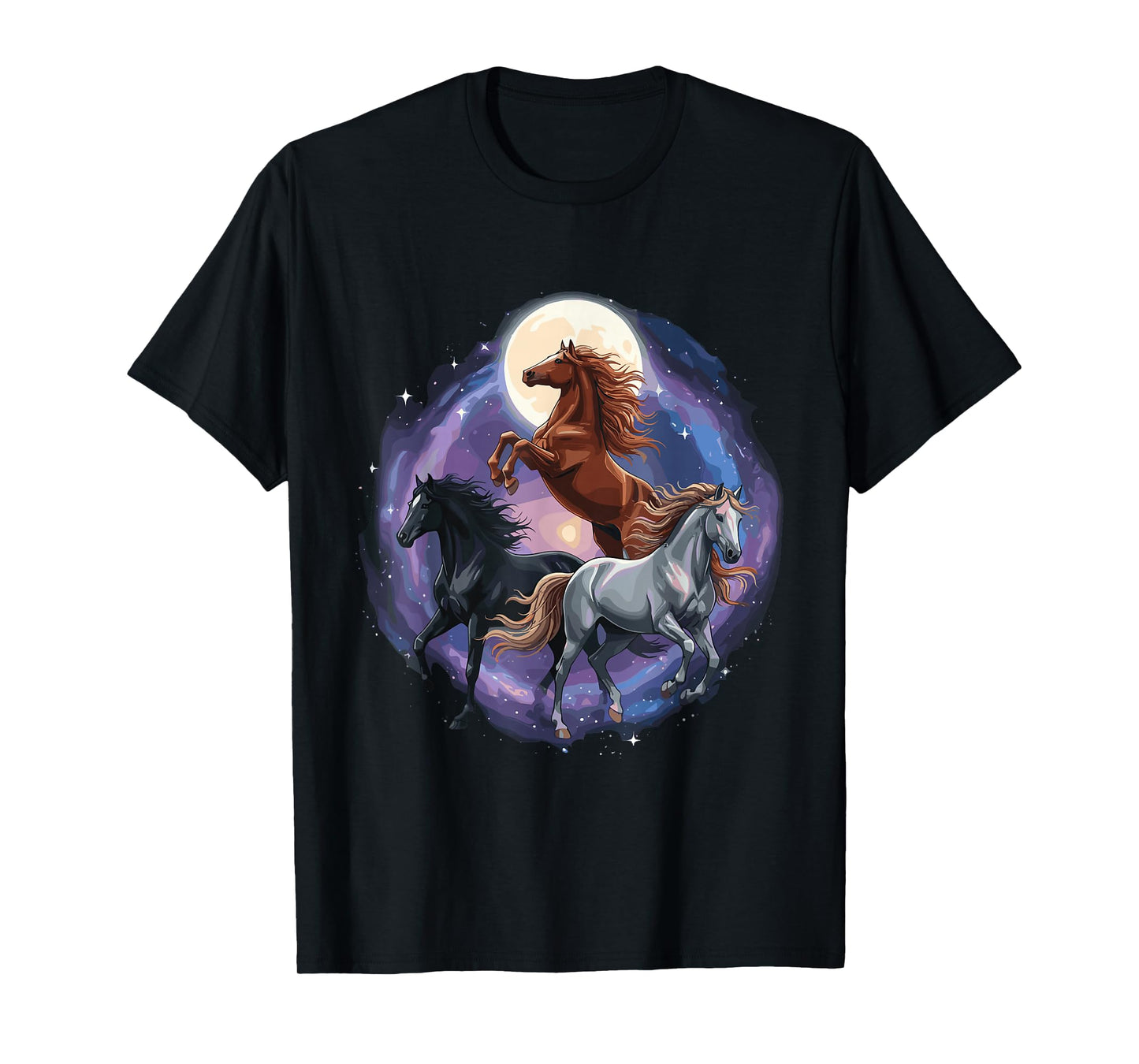 Three Moon Funny Horse Shirt Space Galaxy Horses Graphic T-Shirt