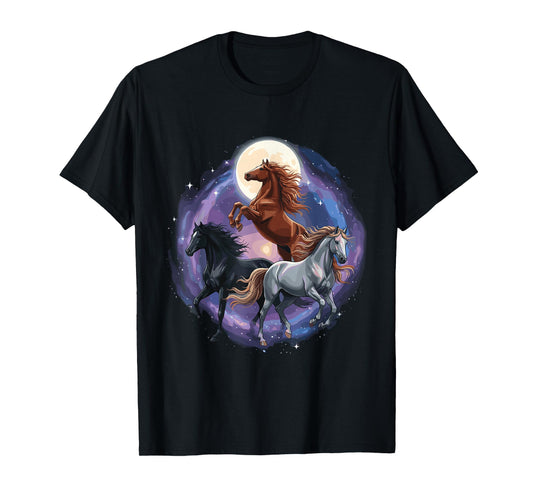 Three Moon Funny Horse Shirt Space Galaxy Horses Graphic T-Shirt