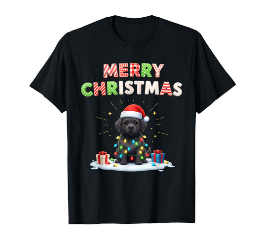 Black Lab Labrador Puppy Christmas Lights Cute Pajama Xmas T-Shirt