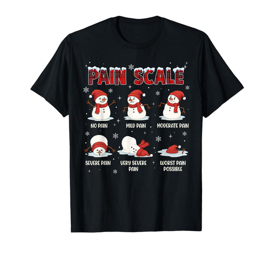 Funny Pain Scale Snowman Christmas RN Nurse Doctor CNA T-Shirt