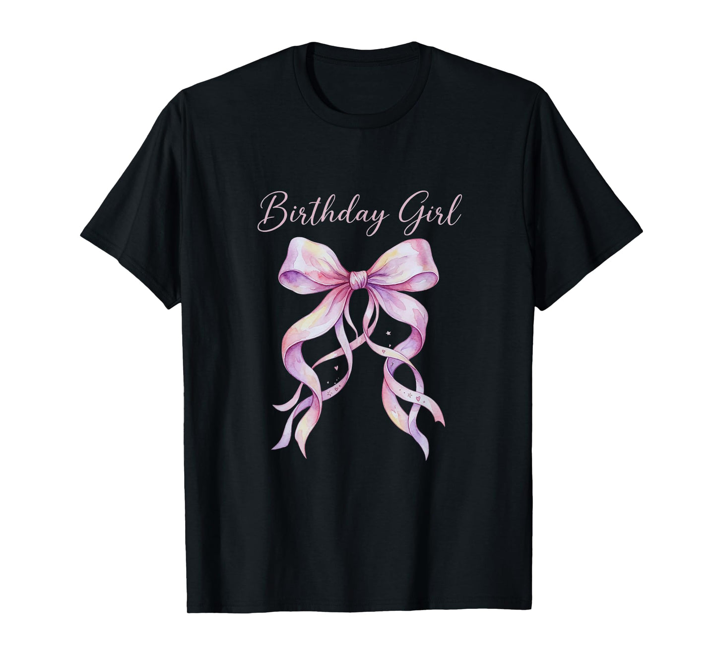 Coquette Birthday Girl Pink Watercolor Bow Aesthetic T-Shirt