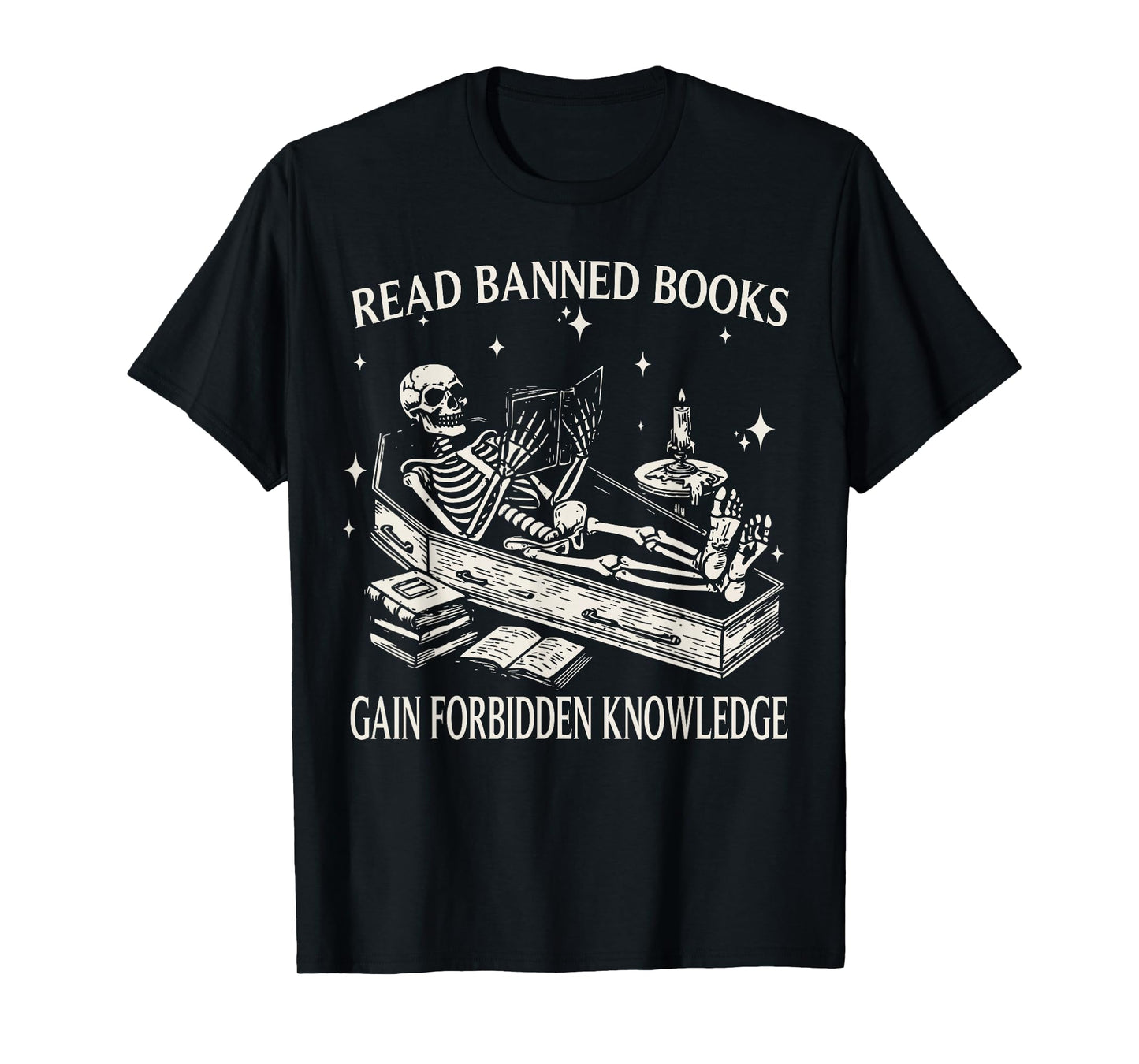 Funny Skeleton Read Banned Books Gain Forbidden Knowledge T-Shirt