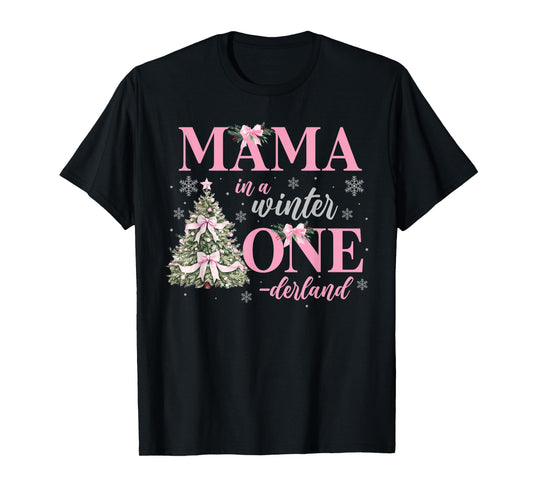 Mama in a Winter Onederland Birthday Girl Christmas Tree T-Shirt
