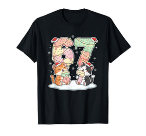 Funny Cat Christmas 67 Ice Cream Drip Meme Number 6 7 Girls T-Shirt