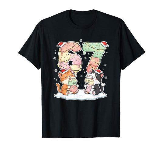 Funny Cat Christmas 67 Ice Cream Drip Meme Number 6 7 Girls T-Shirt