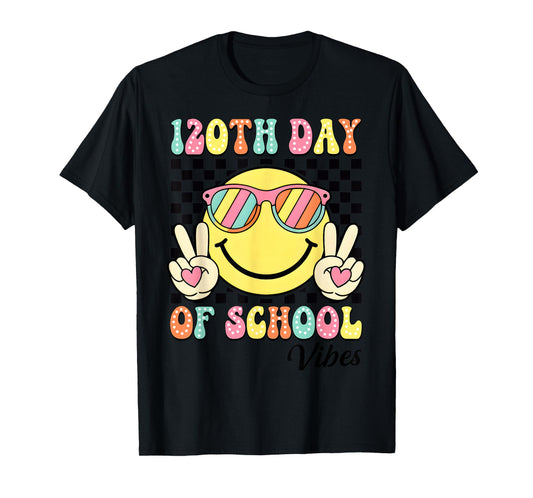 120th Day of School Vibes Groovy Teacher 120 Days of School T-Shirt