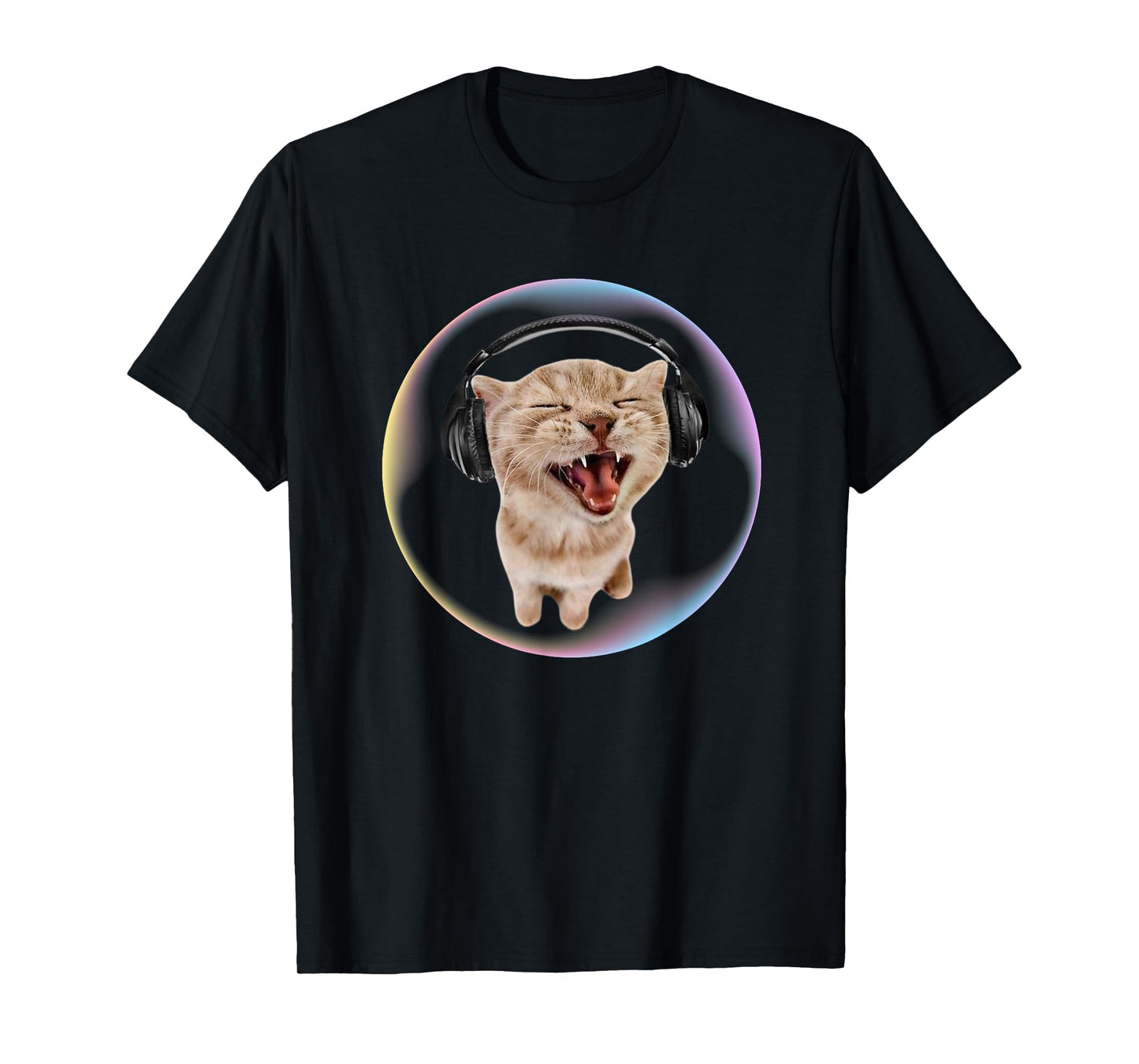 Frutiger Aero Cat Wearing Headphones Bubble 2000s Gen-Z Meme T-Shirt