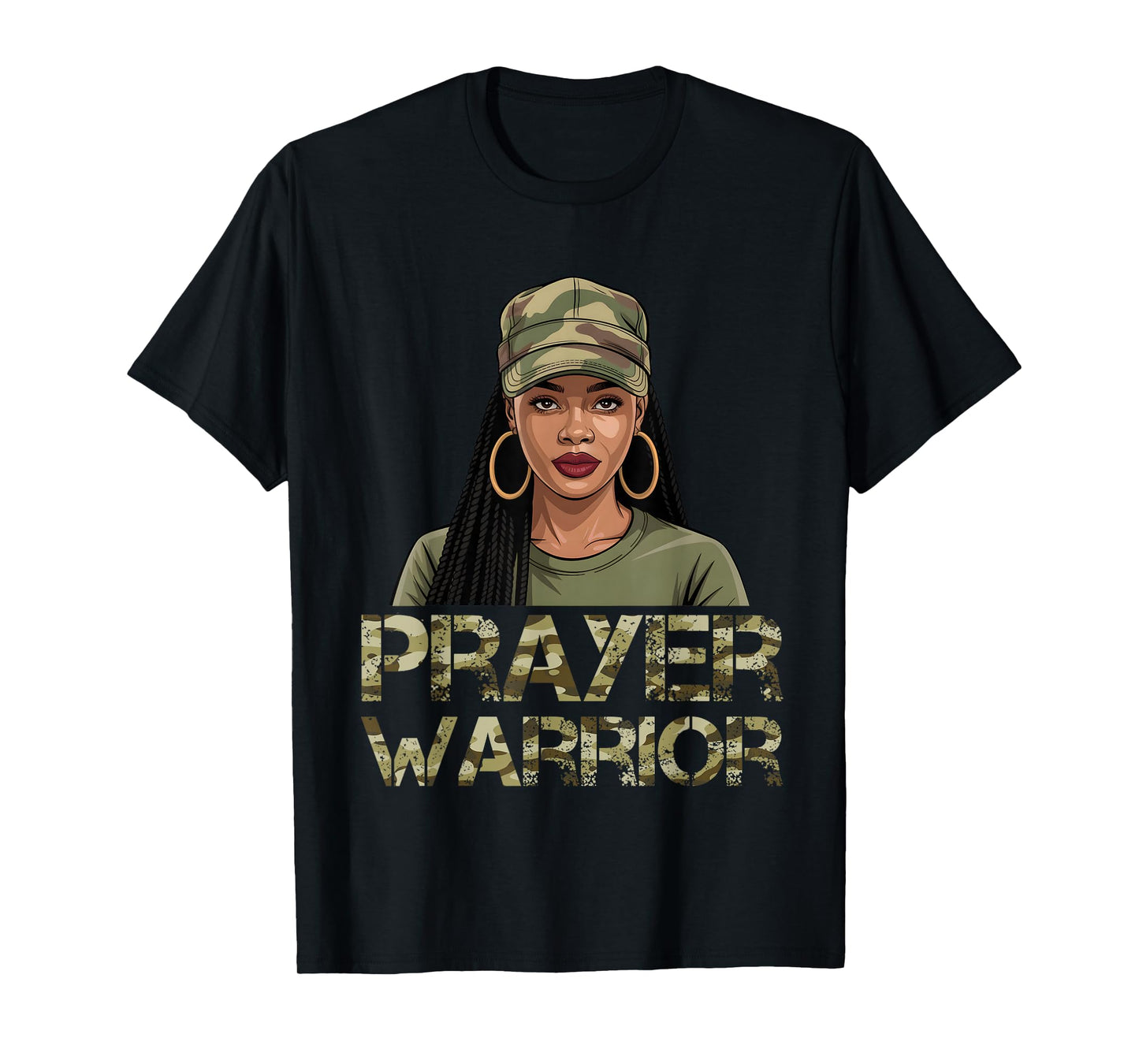 Prayer Warrior Camo Hat God Jesus Christian Black Girl Woman T-Shirt