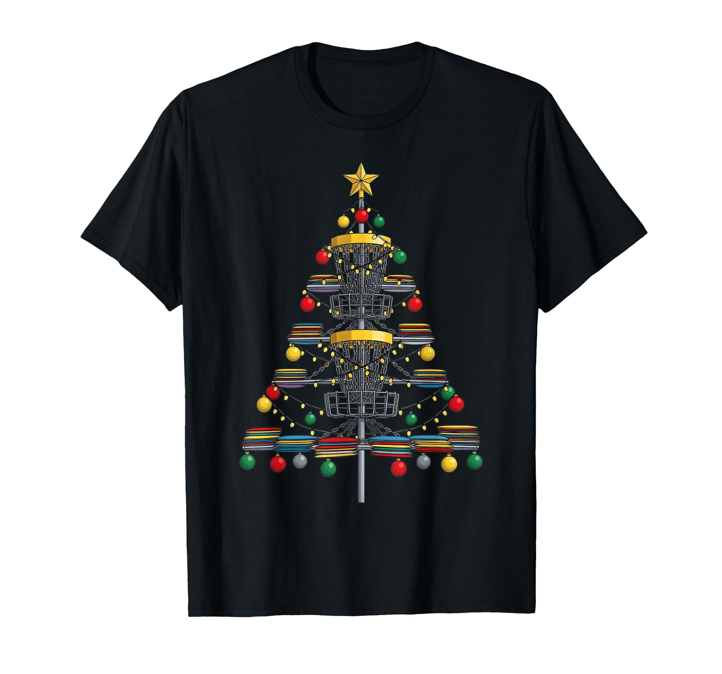 Disc Golf Christmas Tree Lights Xmas Funny Graphic Boys Men T-Shirt