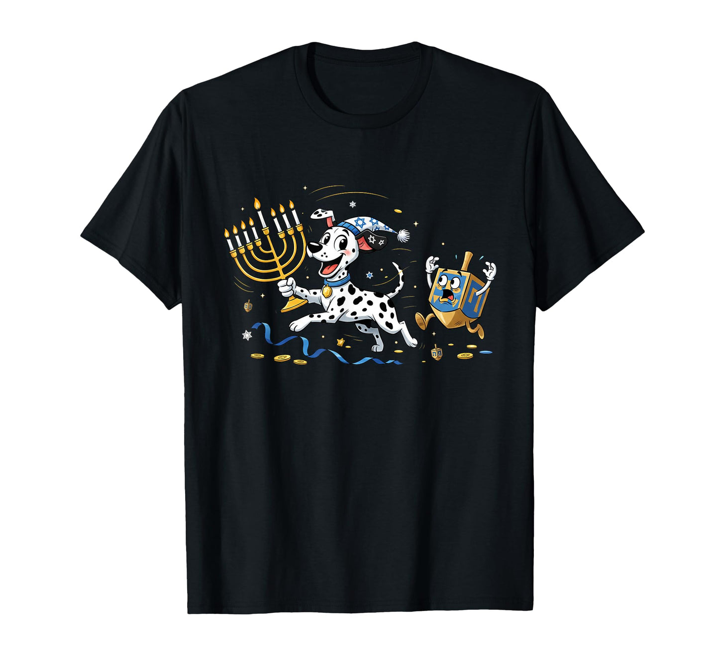 Funny Dalmatian Dreidel Menorah Hanukkah Kids Womens Mens T-Shirt