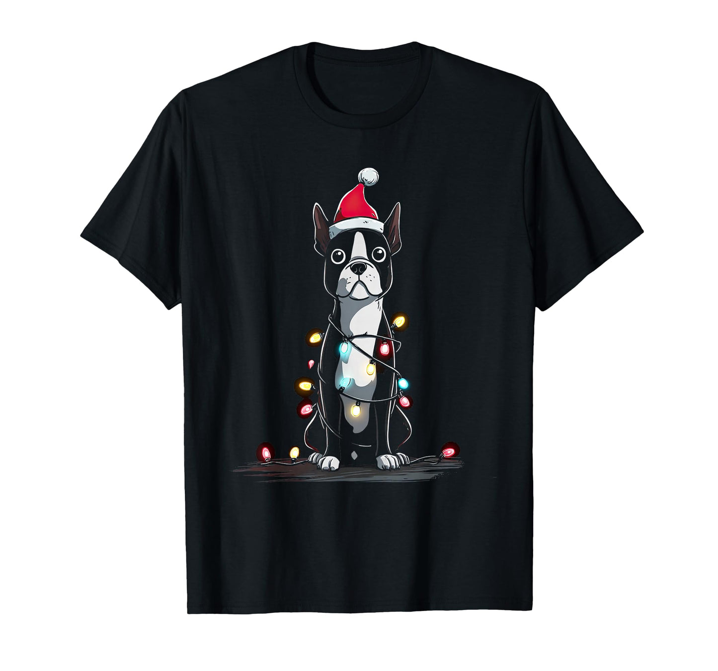 Funny Boston Terrier Christmas Graphics Dog Lights Lover T-Shirt