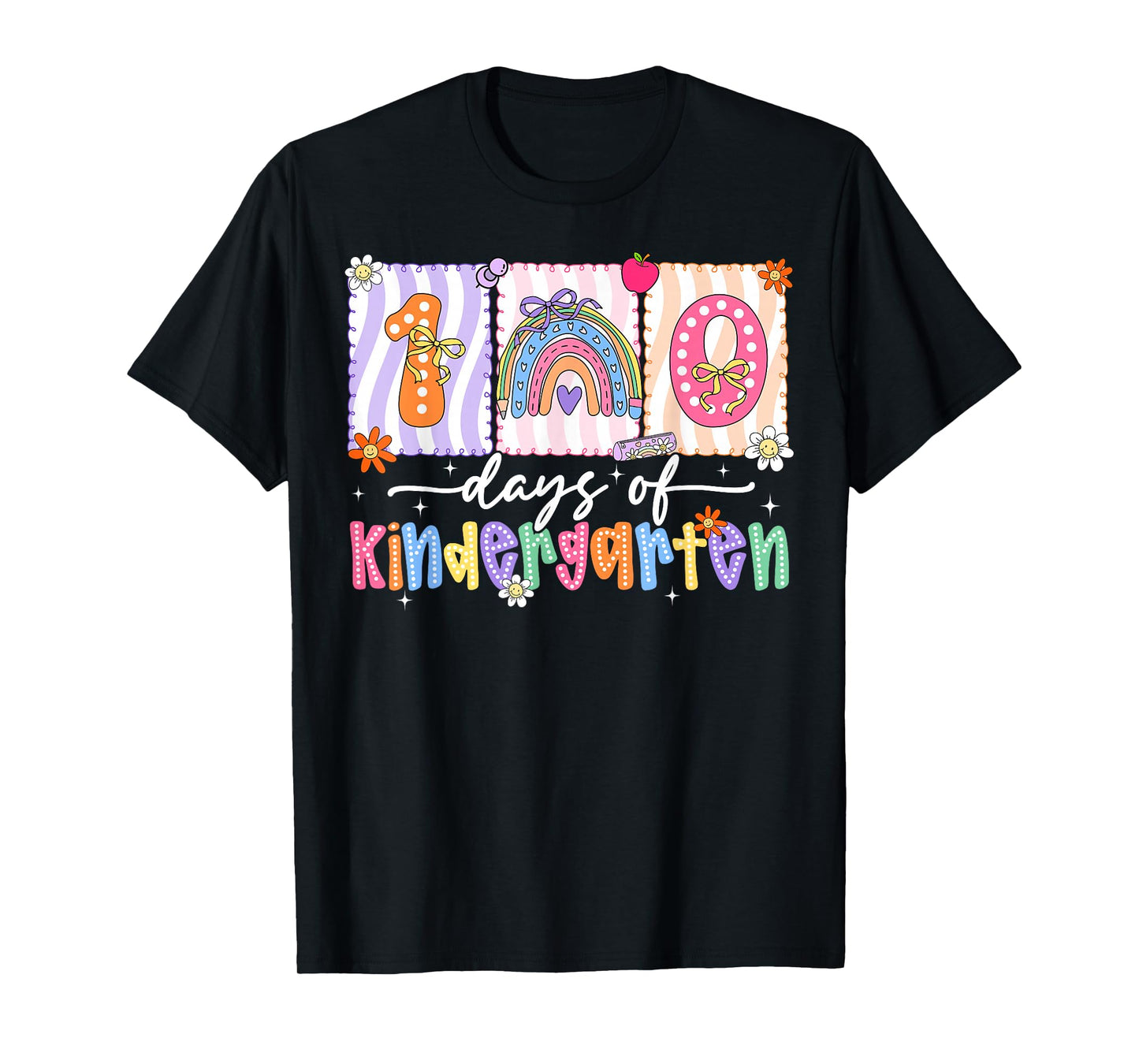 Preppy Rainbow Coquette Bow 100 Days of Kindergarten Girl T-Shirt