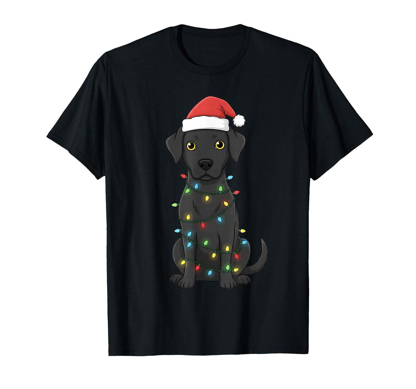 Festive Black Dog Christmas Lights Cozy Winter Holiday Style T-Shirt