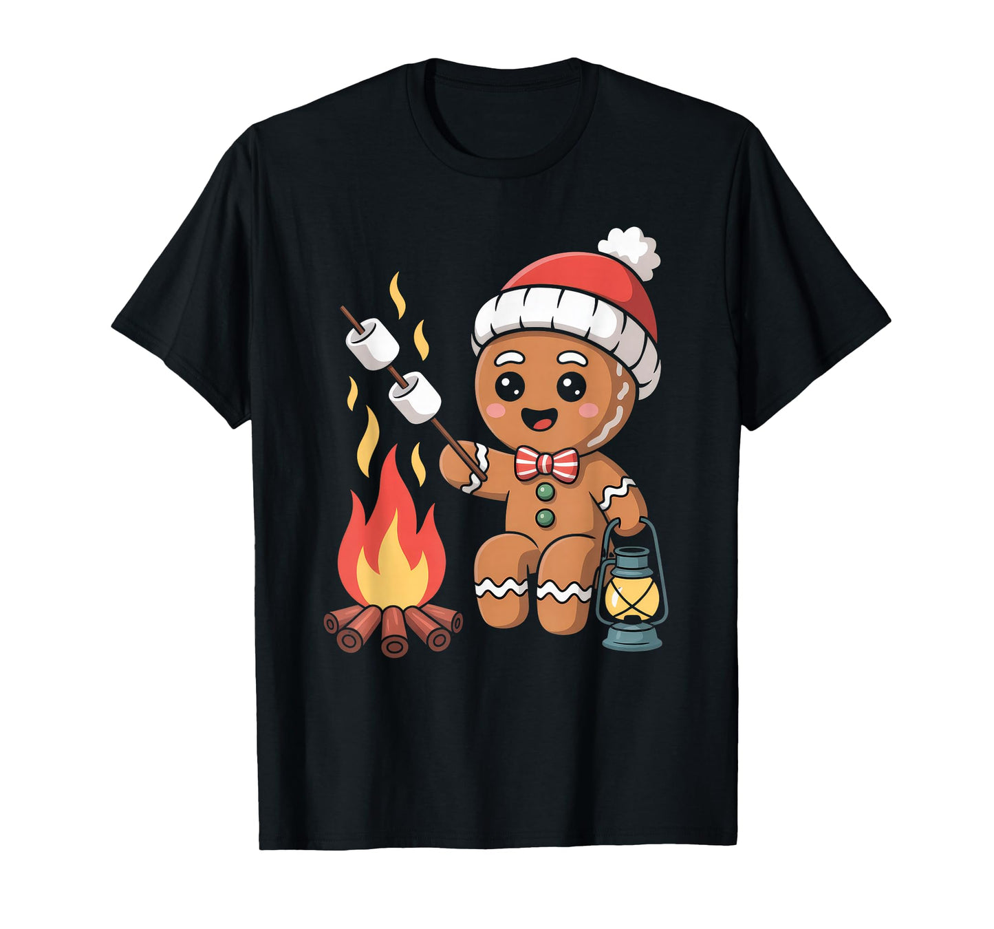 Gingerbread Marshmallow Roaster Camping Christmas T-Shirt