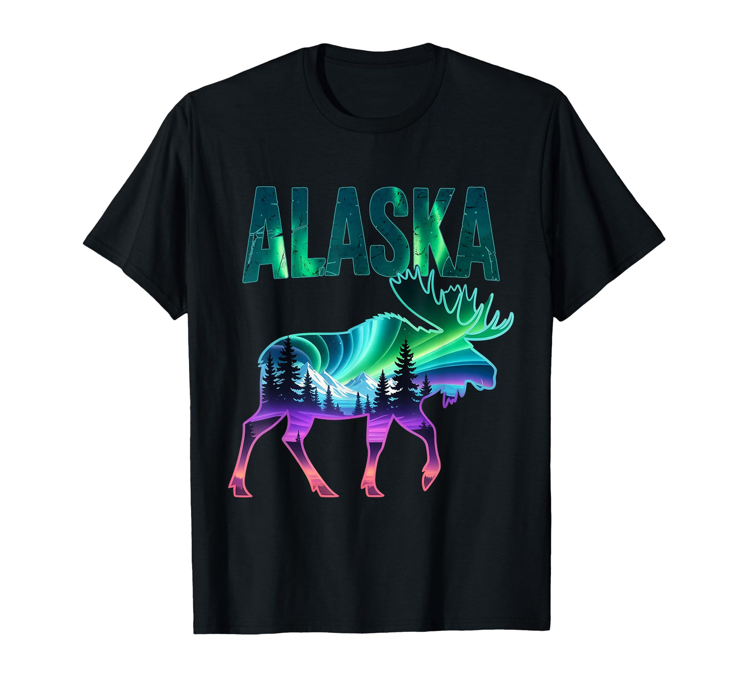 Alaska Northern Lights Viewing Moose Vacation Trip T-Shirt