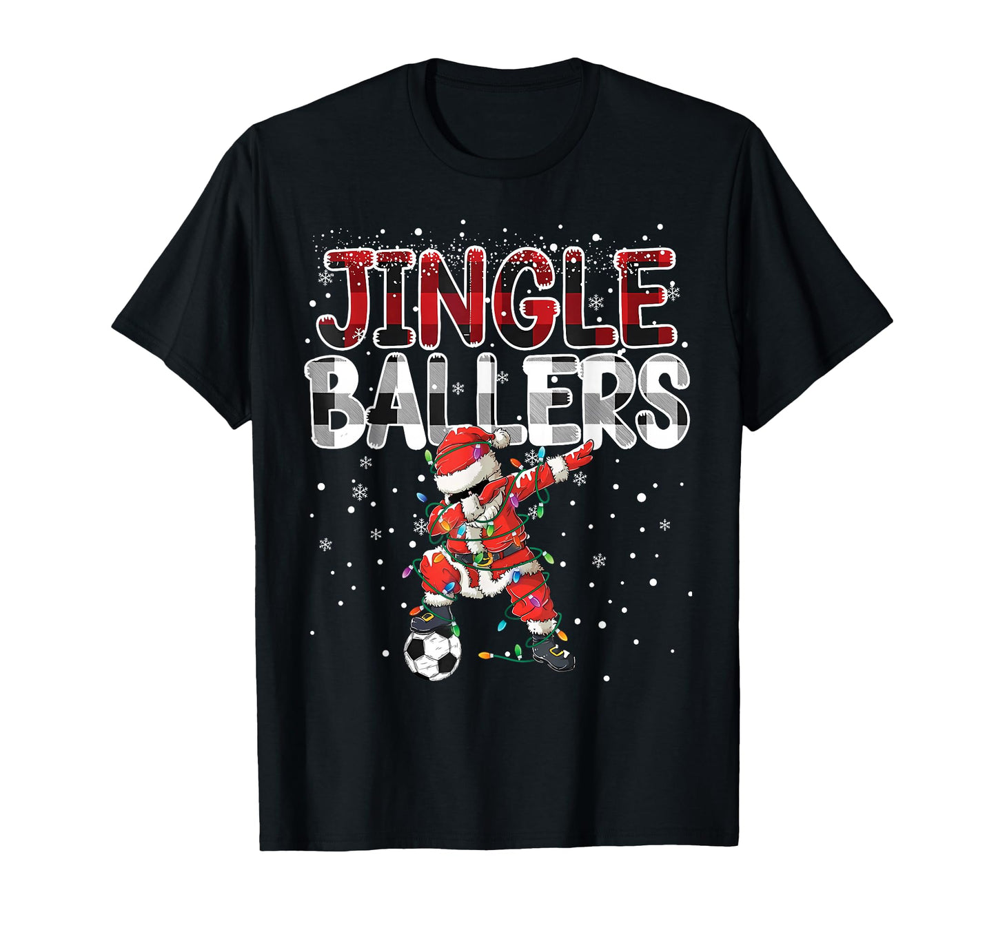 Jingle Ballers Santa Football Christmas Soccer Plaid T-Shirt