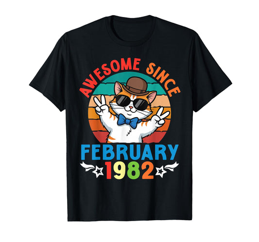 Cat Boy Awesome Since February 1982 My Birthday 44 Years Old T-Shirt