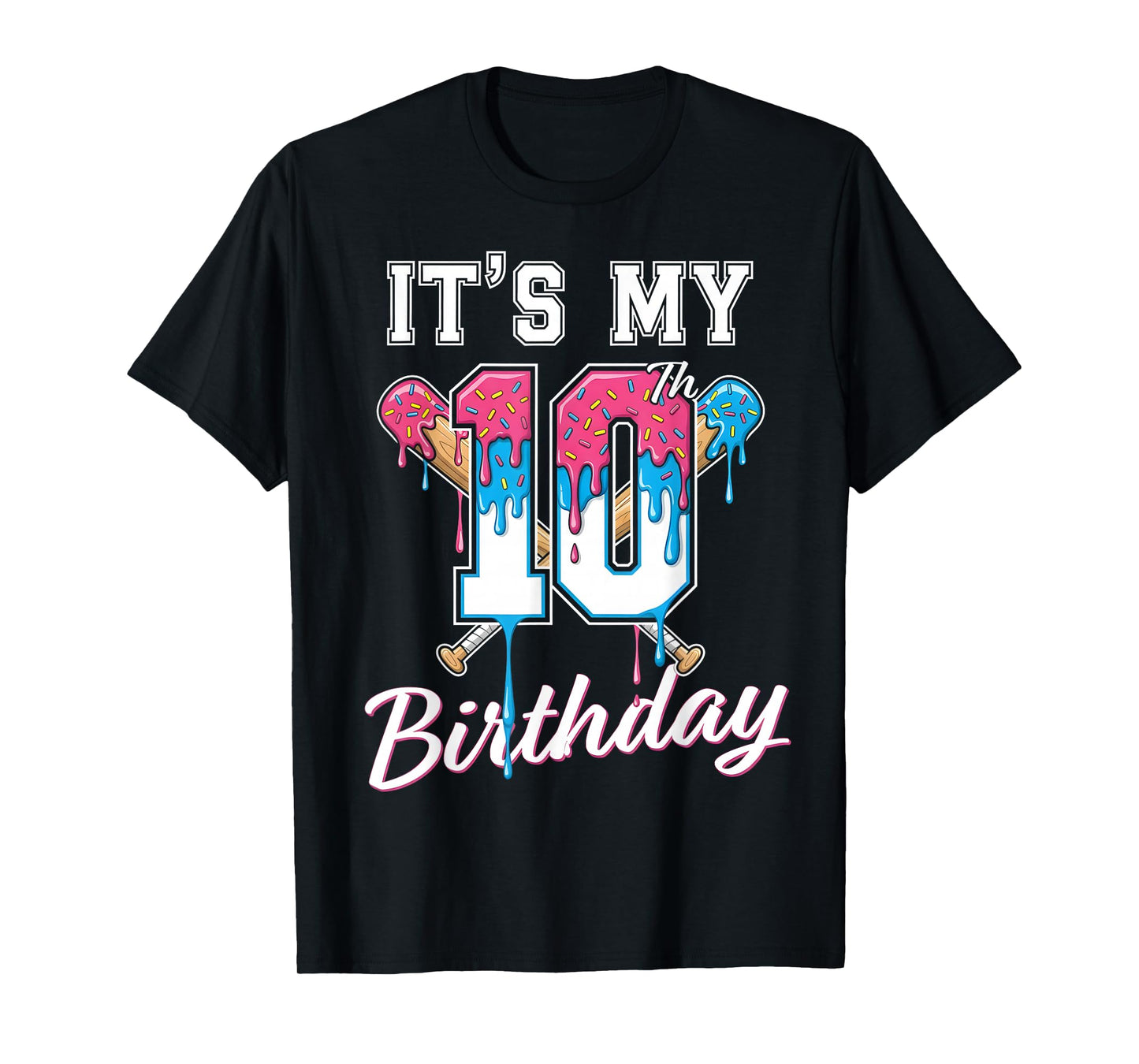 Baseball 10 Year Old Ice Cream Drip 10th Birthday Boys T-Shirt