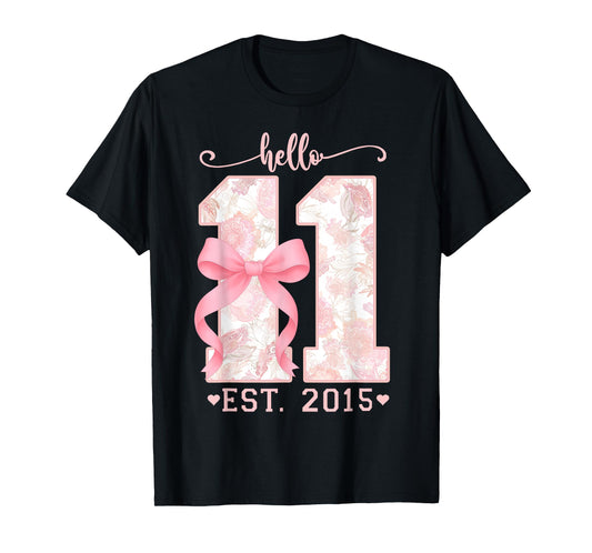 Hello Eleven Est 2015 Pink Coquette Bow 11th Birthday Girl T-Shirt