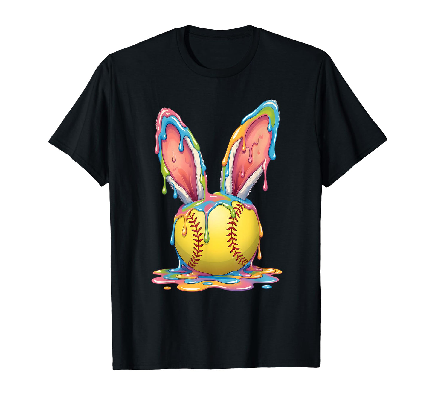 Easter Bunny Softball Ice Cream Drip T-Shirt