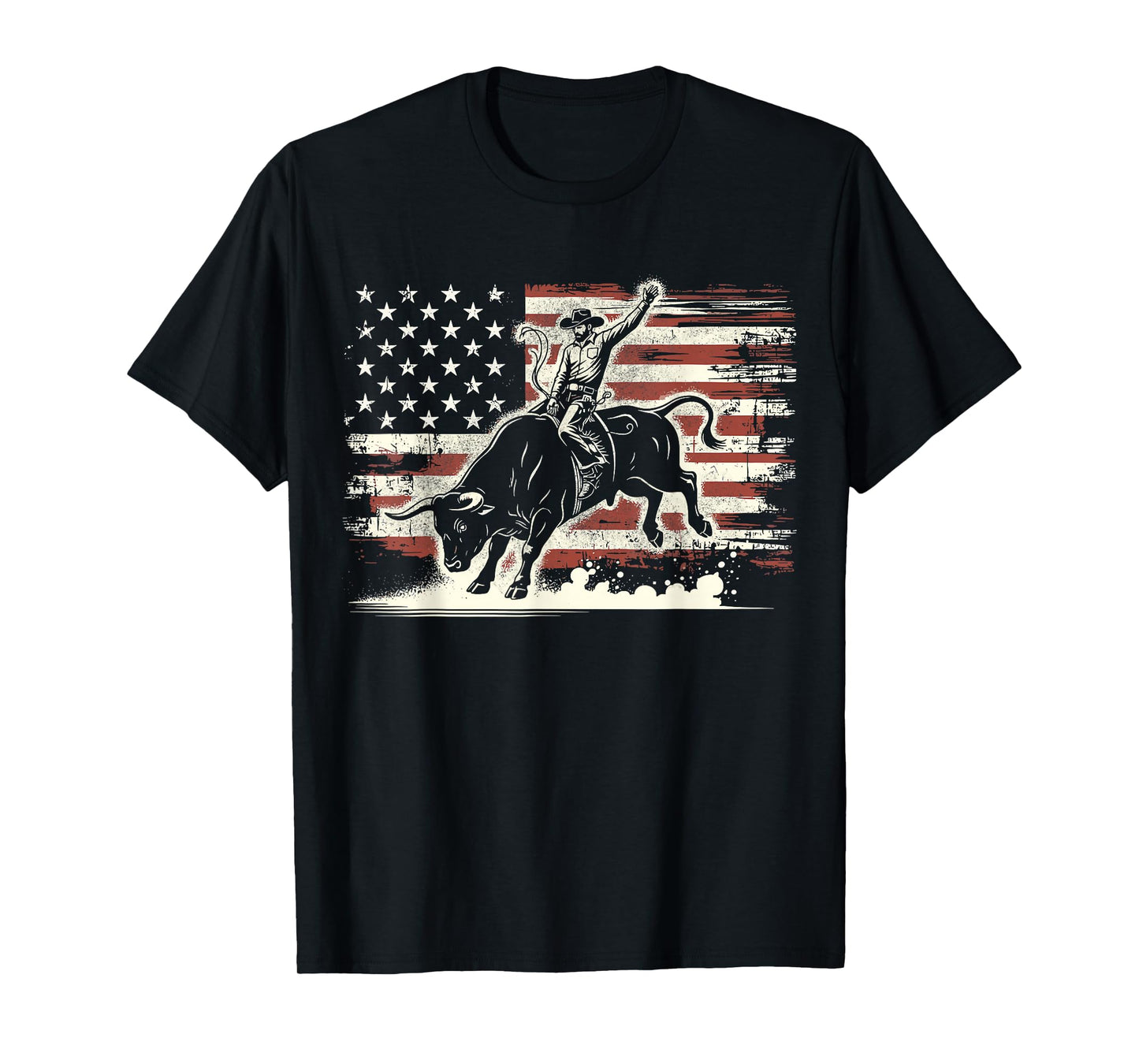 Rodeo Rider Bull Patriotic Cowboy USA Flag T-Shirt