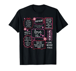 Love Never Fails Heart Christian Valentines Day T-Shirt