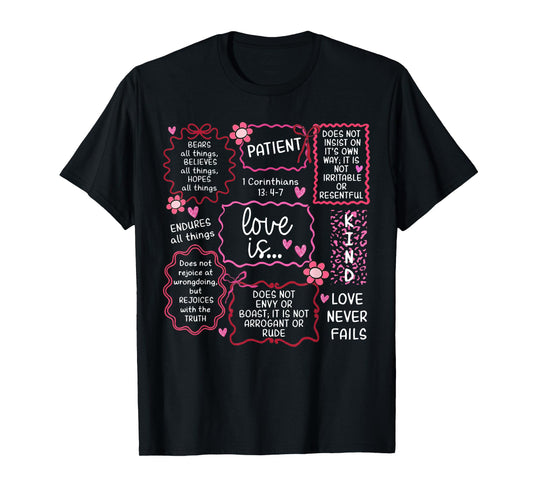 Love Never Fails Heart Christian Valentines Day T-Shirt