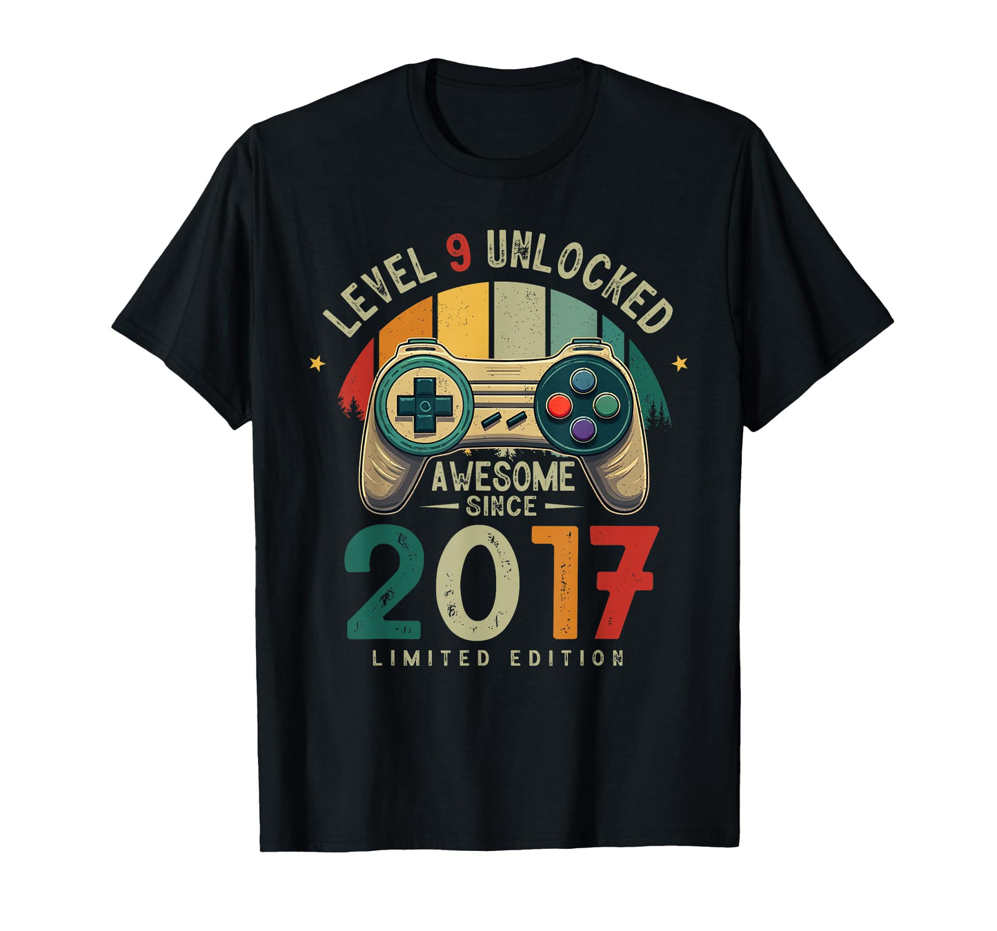 Level 9 Unlocked Awesome Since 2017 9th Birthday Gaming T-Shirt