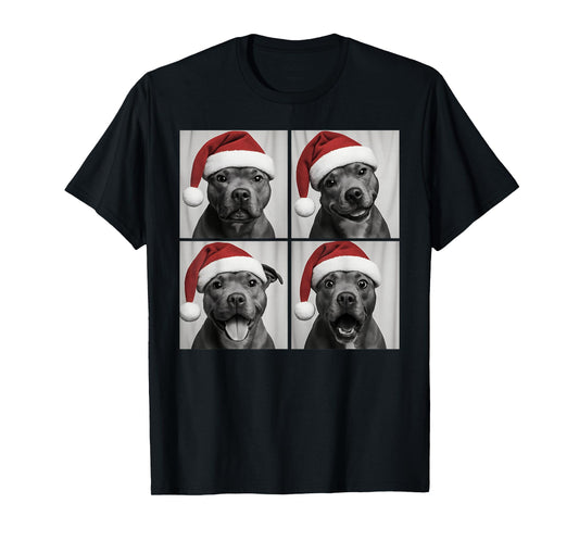 Funny Christmas Staffordshire Bull Terrier Santa Photo Booth T-Shirt