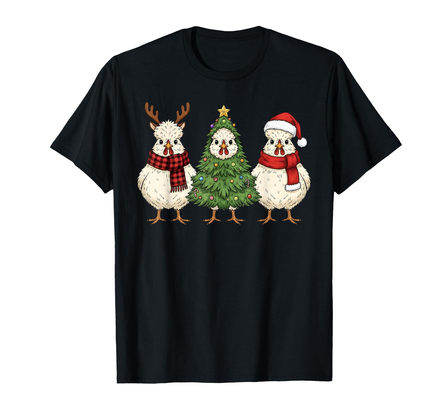 Retro Christmas Silkie Chicken Santa Reindeer Farm Animal T-Shirt