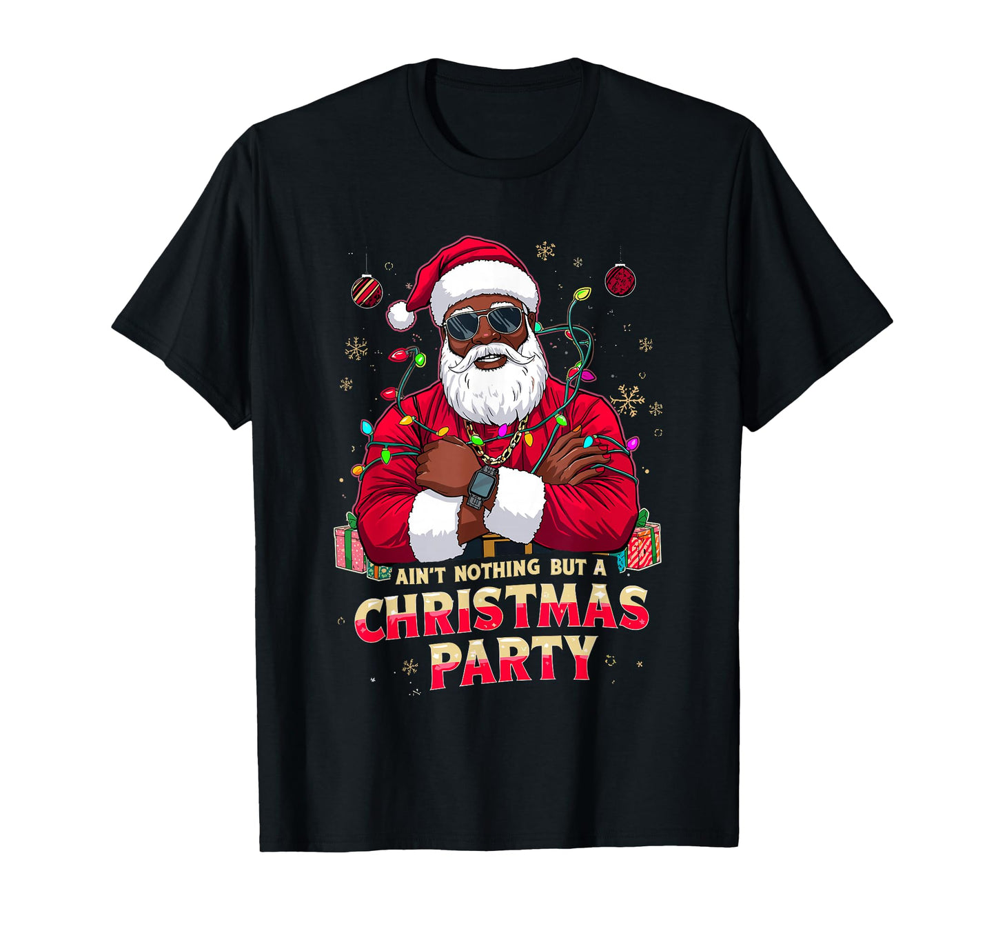 African American Santa Claus Christmas Xmas Pajama Party T-Shirt