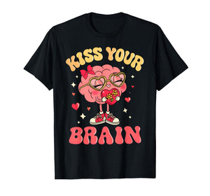 Valentine Kiss Your Brain Retro Teacher Squad Heart Kid T-Shirt