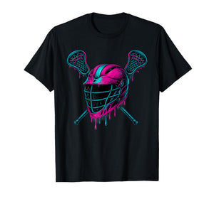 Dripping Lacrosse Helmet Ice Cream Drip Cool Boys Girls Lax T-Shirt