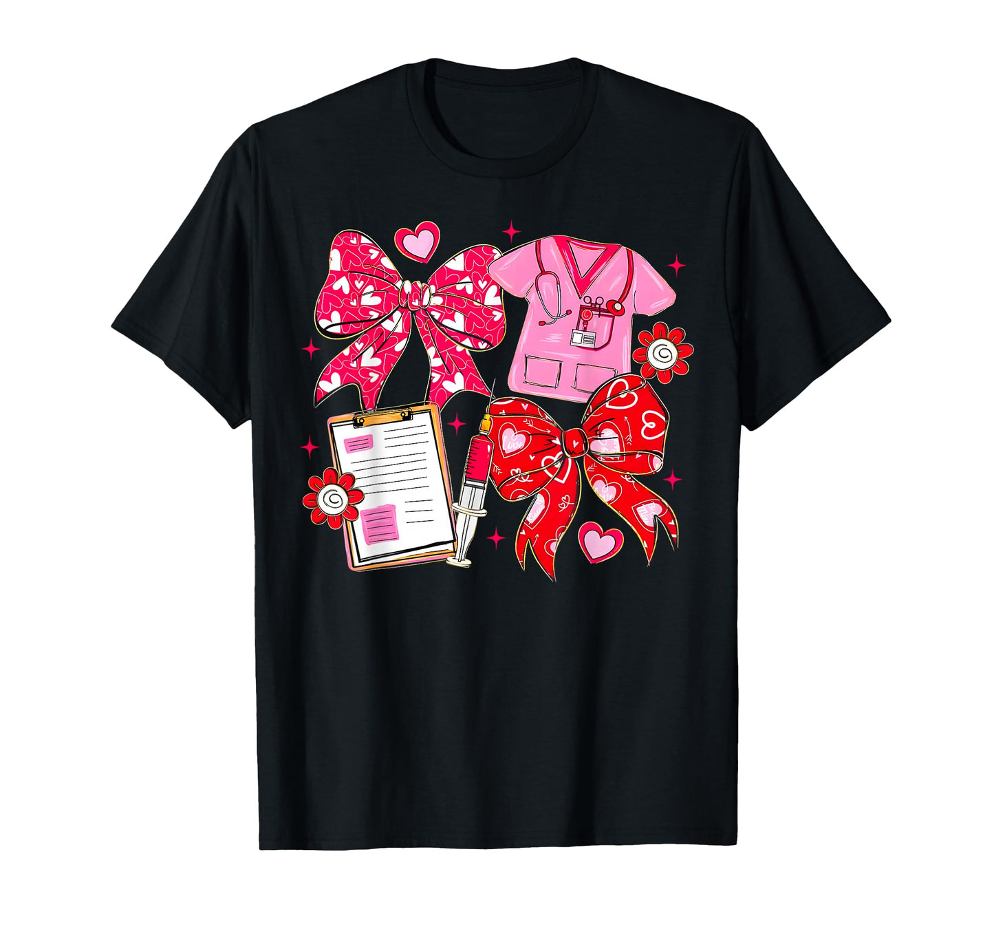 Nurse Coquette Bow Valentine Nurse RN PCT CNA Girl Women T-Shirt