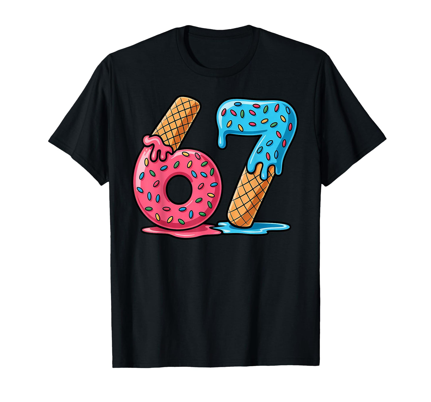 Six Seven Ice Cream Drip Cool Meme 67 Funny Number T-Shirt