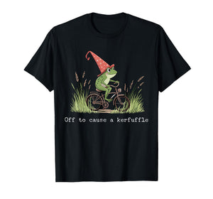 Off to Cause A Kerfuffle Fun Wizard Frog Riding Bicycle Bike T-Shirt