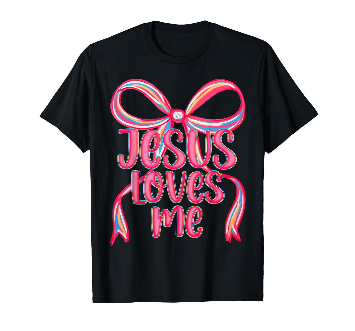 Jesus Loves Me Preppy Bow Christian Pink Women Kid Religious T-Shirt