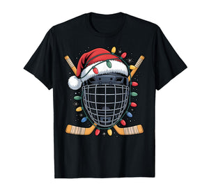 Santa Hockey Goalie Mask Christmas Lights Xmas Men Boys T-Shirt