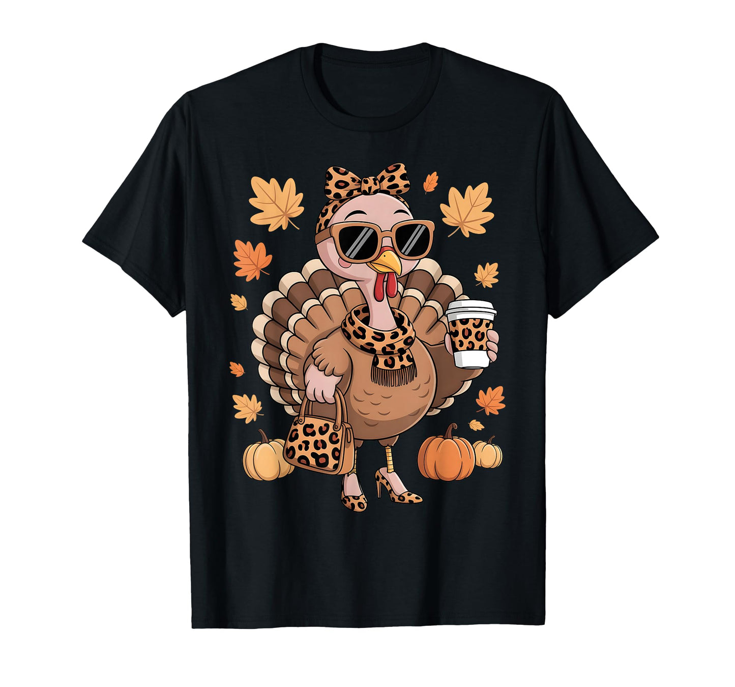 Coquette Leopard Boujee Turkey Coffee Thanksgiving Women T-Shirt