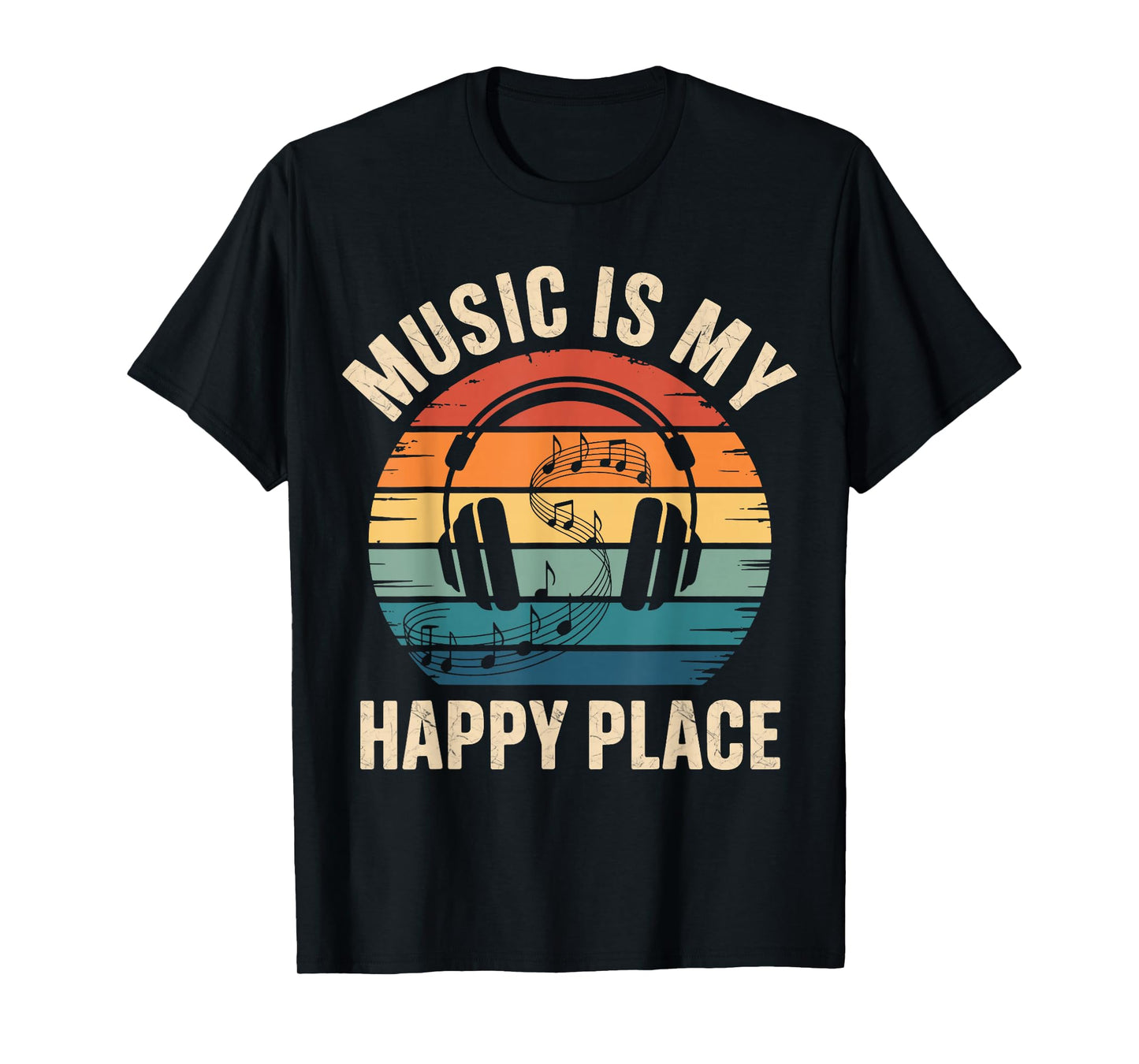Music is My Happy Place - Retro Headphones T-Shirt