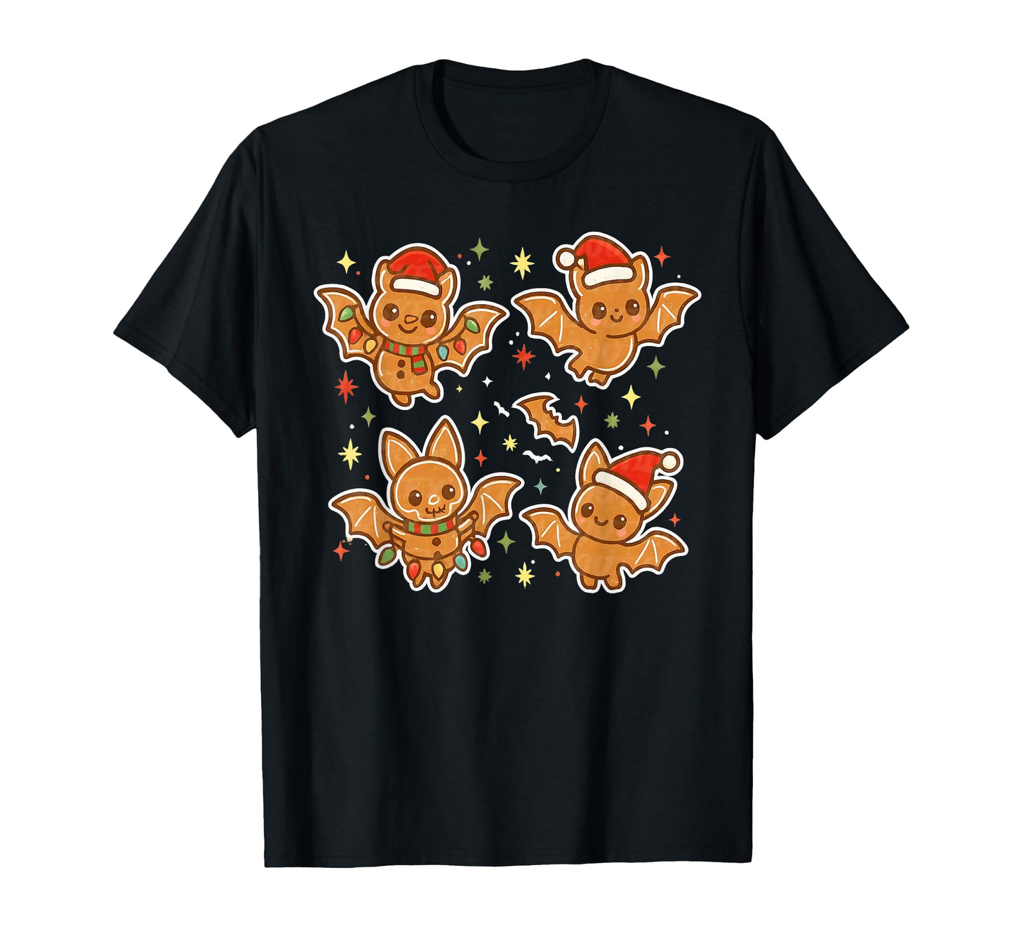 Cute Gingerbread Bats Spooky Christmas Cookie Graphic T-Shirt