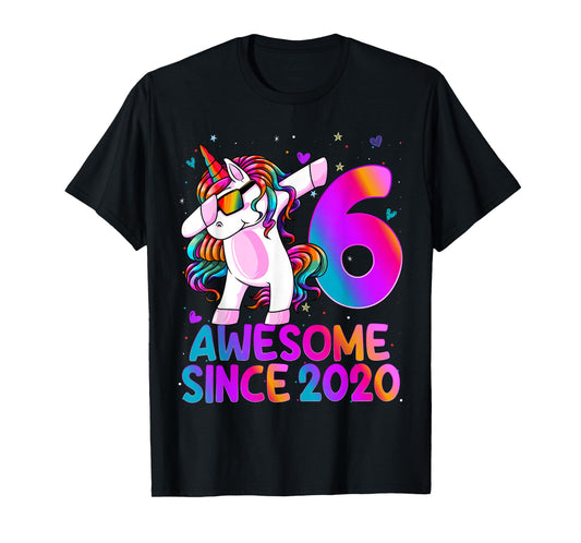 6 Year Old Girl Awesome Since 2020 Unicorn 6th Birthday Girl T-Shirt