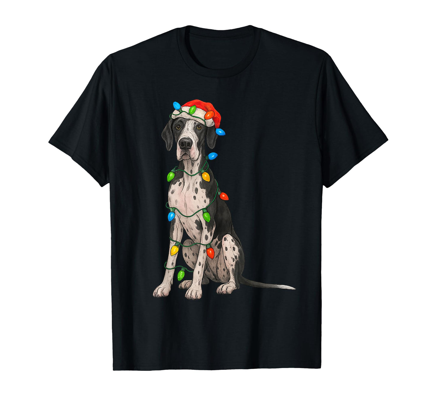 Great Dane Christmas Lights Dog Lover Xmas Pajama T-Shirt
