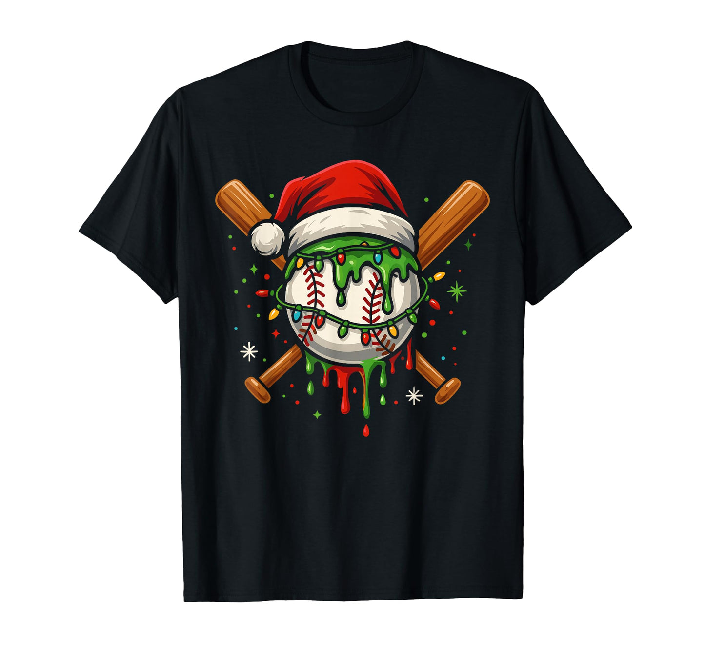 Fun Baseball Lifestyle Apparel Youth Christmas Baseball Drip T-Shirt