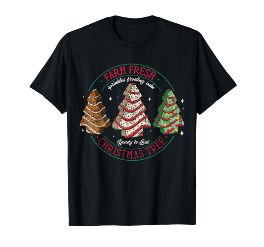 Farm Fresh Xmas Tree Cakes Retro Vintage Graphic Christmas T-Shirt
