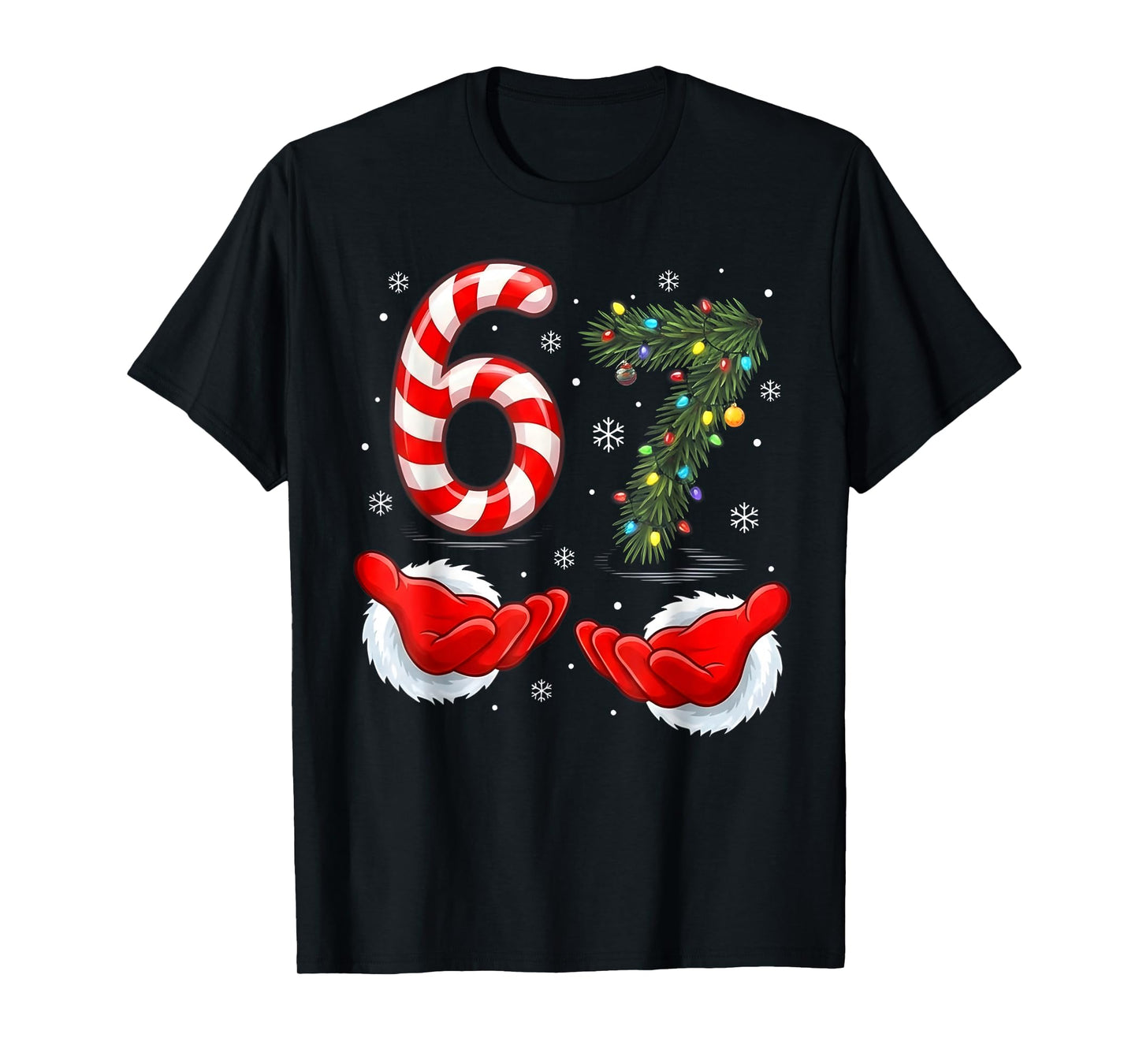 Funny 67 Christmas Shirt 6 7 Santa Hands six Seven Meme Ugly T-Shirt